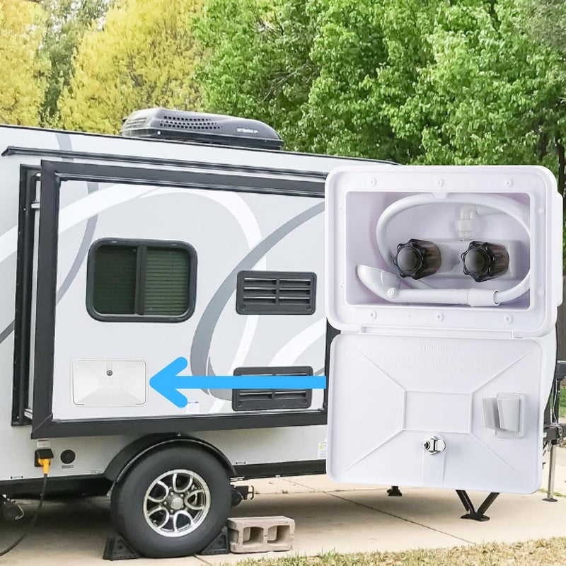 DSRTLP RV Exterior Shower Box Outdoor Camper Trailer Shower Kit with Shower Faucet Shower Head and Hose Wall Box Portable use for Camper Van Travel Trailer Motorhome and Boat (White) - Image 4